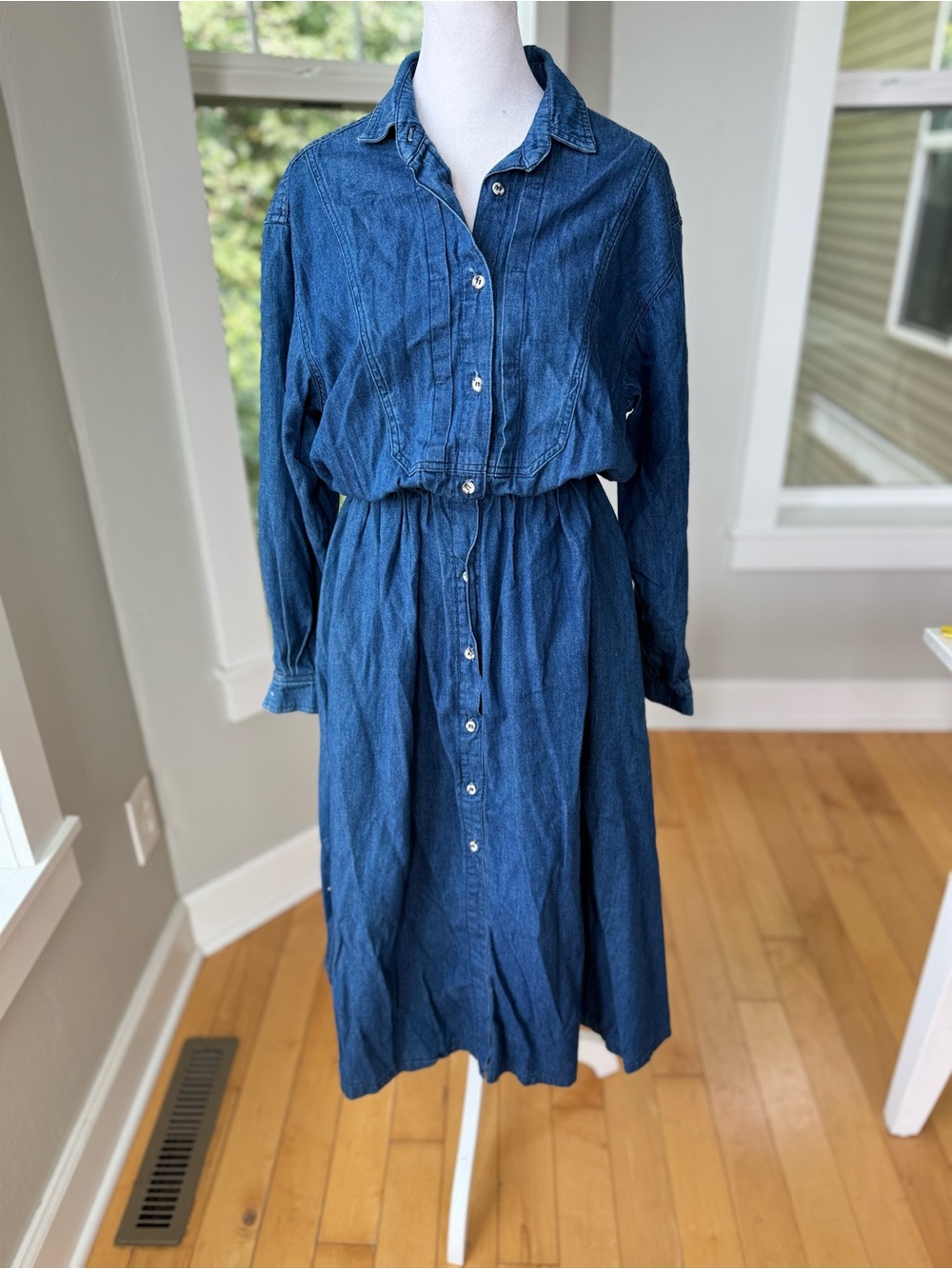 Vintage 90’s Eddie Bauer Indigo Denim Long Sleeve Shirt Dress Size Medium